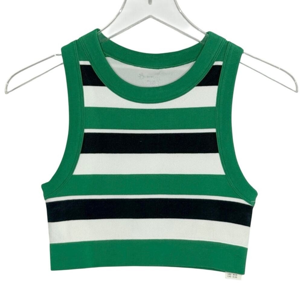 OFFLINE by Aerie Ribbed Seamless Sports Bra S NEW High Neck Striped Green
